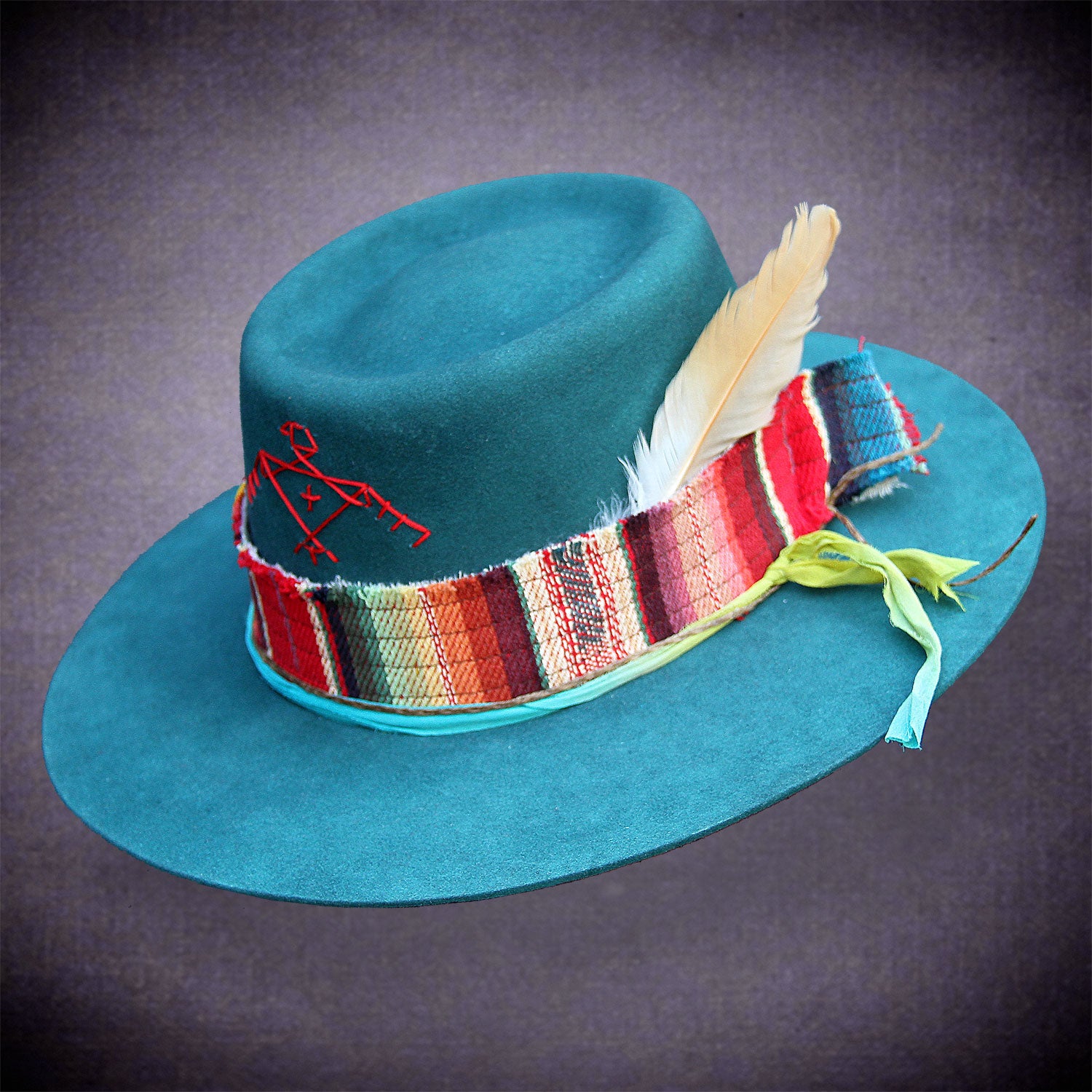 French made Red Felt Hat with leather headband w/ turquoise & silver finding’s Sonoran Turquoise Western Leather Hat Band – Ninth House  main image 4